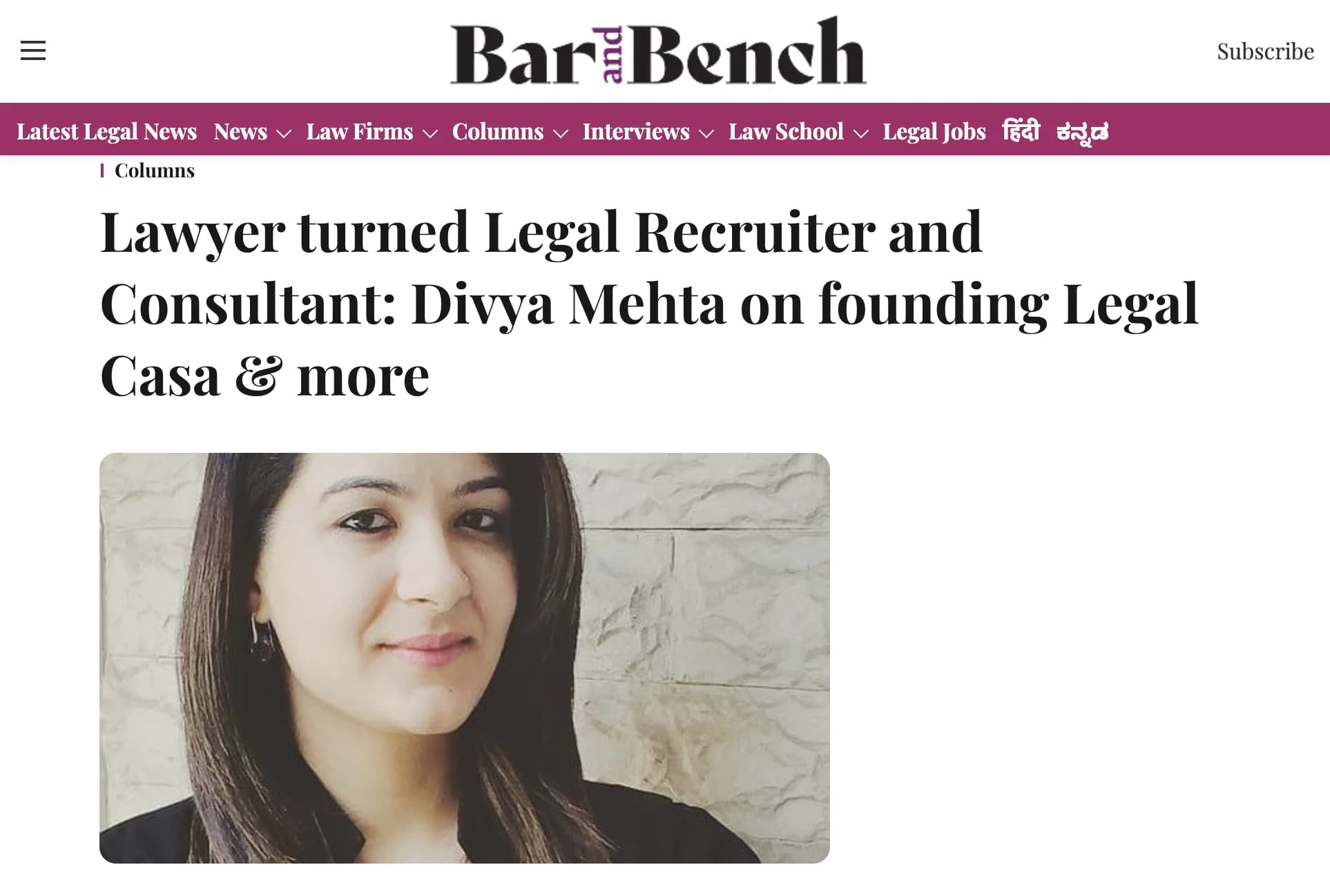 Bar & Bench coverage of Legal Casa